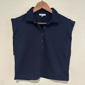 Rag & Bone Navy Blue Sleeveless Boxy Polo